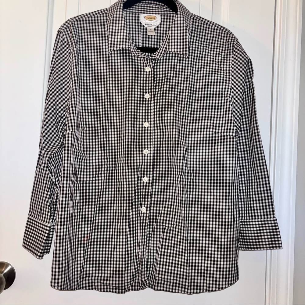 Talbots Black and White Dress Gingham Shirt